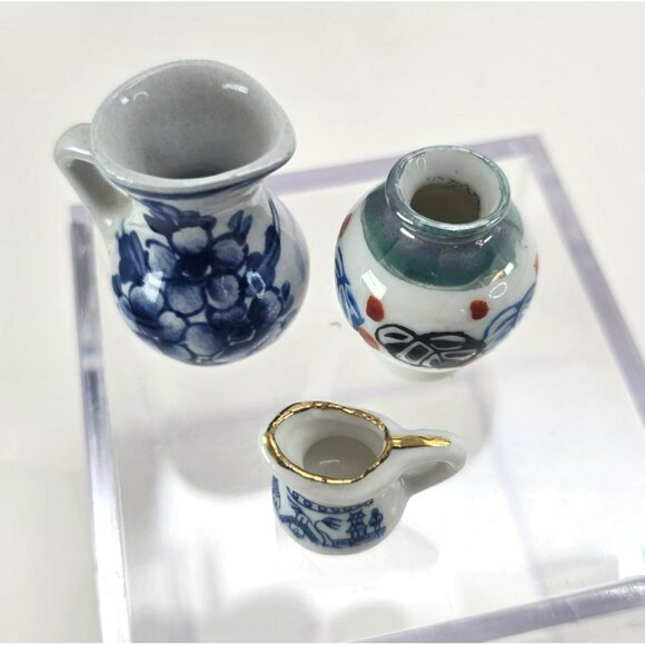 Miniature Vase and Pitchers Delft Luster Asian Perfect for Doll House je168 - Picture 3 of 6